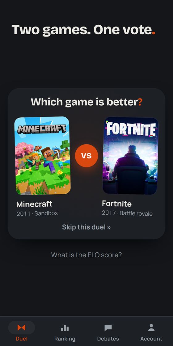 The duel screen of the GameForever app on Android