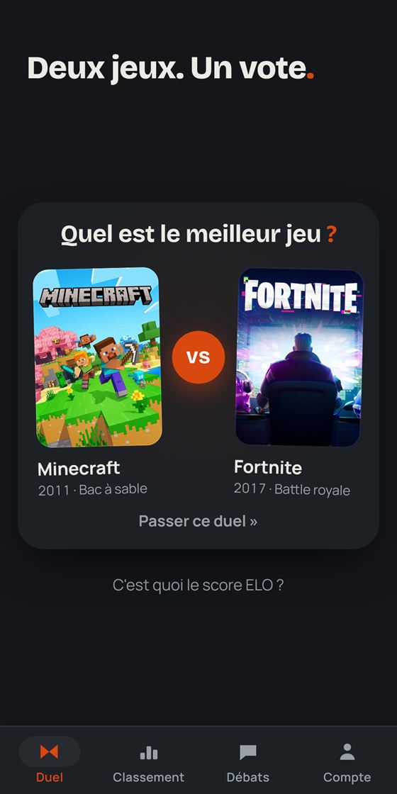 L'écran de duel de l'application GameForever sur Android